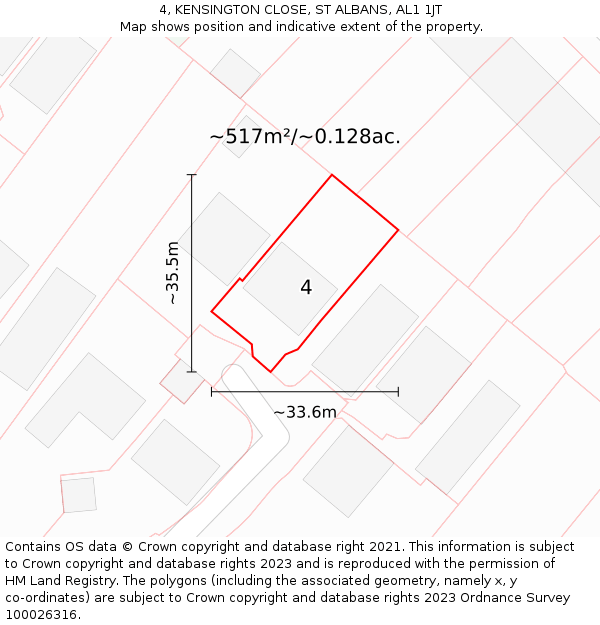 4, KENSINGTON CLOSE, ST ALBANS, AL1 1JT: Plot and title map