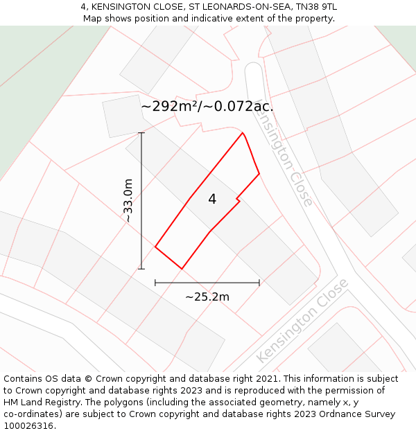 4, KENSINGTON CLOSE, ST LEONARDS-ON-SEA, TN38 9TL: Plot and title map