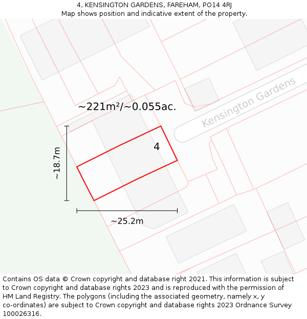 4, KENSINGTON GARDENS, FAREHAM, PO14 4RJ: Plot and title map