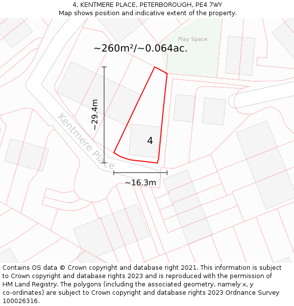 4, KENTMERE PLACE, PETERBOROUGH, PE4 7WY: Plot and title map