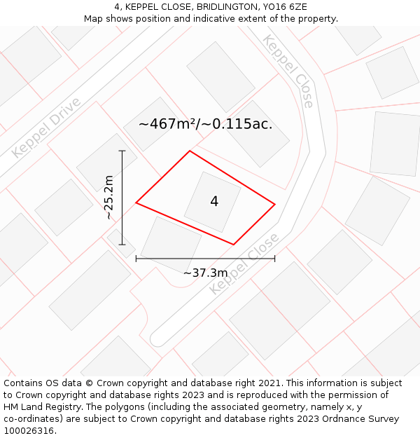 4, KEPPEL CLOSE, BRIDLINGTON, YO16 6ZE: Plot and title map