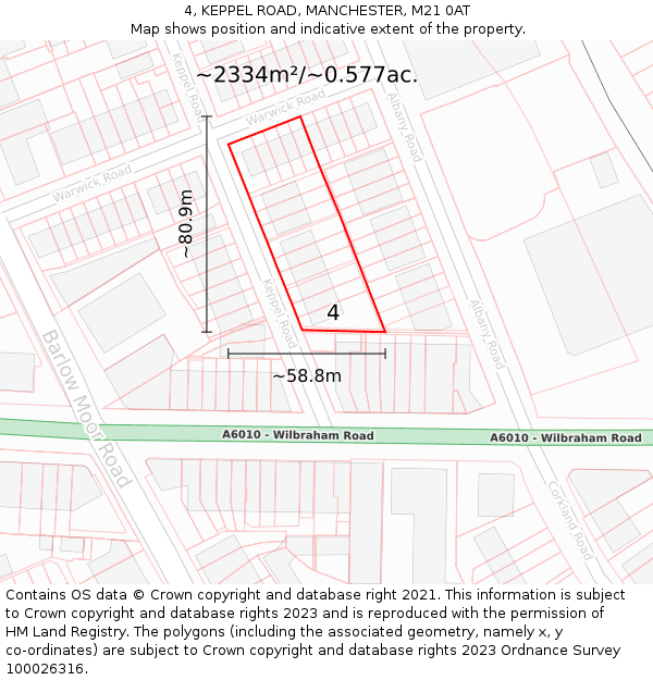 4, KEPPEL ROAD, MANCHESTER, M21 0AT: Plot and title map