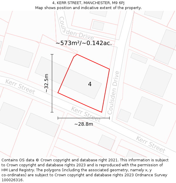 4, KERR STREET, MANCHESTER, M9 6PJ: Plot and title map