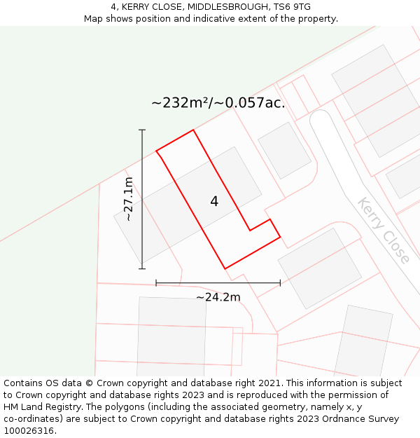 4, KERRY CLOSE, MIDDLESBROUGH, TS6 9TG: Plot and title map