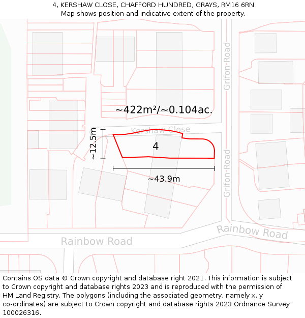 4, KERSHAW CLOSE, CHAFFORD HUNDRED, GRAYS, RM16 6RN: Plot and title map