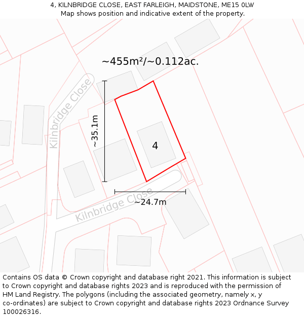 4, KILNBRIDGE CLOSE, EAST FARLEIGH, MAIDSTONE, ME15 0LW: Plot and title map