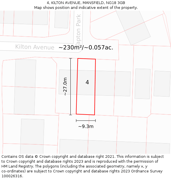 4, KILTON AVENUE, MANSFIELD, NG18 3GB: Plot and title map