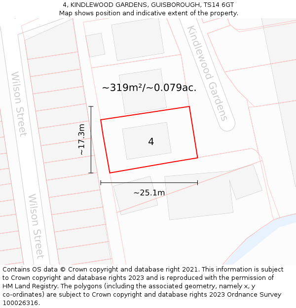 4, KINDLEWOOD GARDENS, GUISBOROUGH, TS14 6GT: Plot and title map