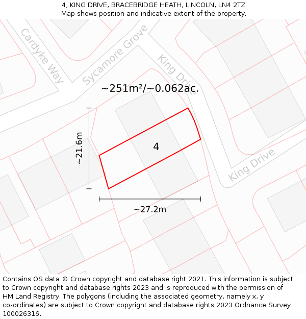 4, KING DRIVE, BRACEBRIDGE HEATH, LINCOLN, LN4 2TZ: Plot and title map