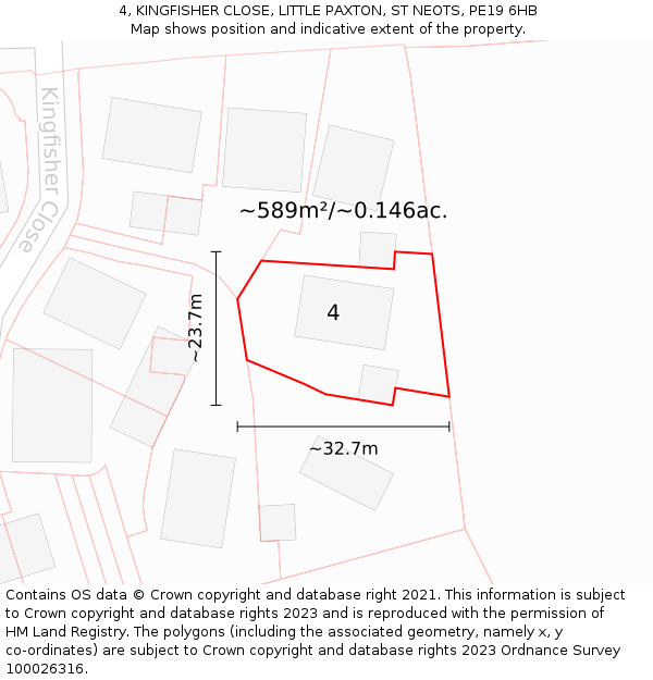 4, KINGFISHER CLOSE, LITTLE PAXTON, ST NEOTS, PE19 6HB: Plot and title map