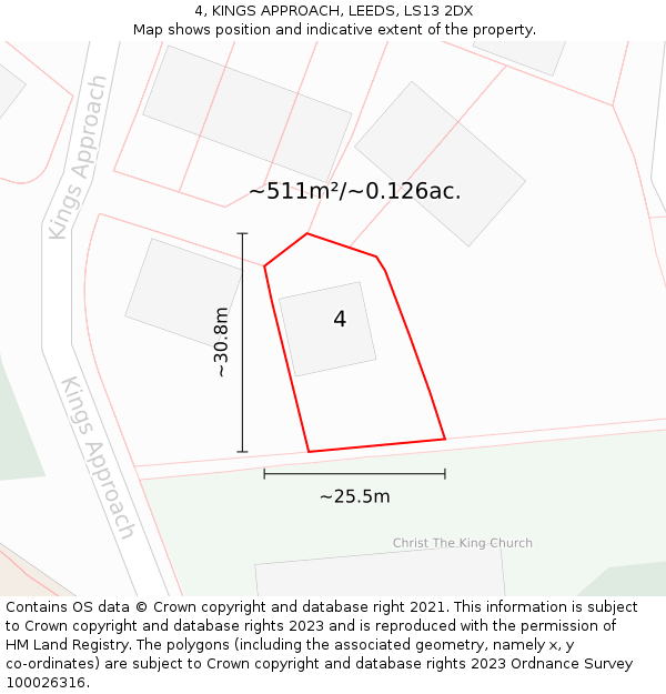 4, KINGS APPROACH, LEEDS, LS13 2DX: Plot and title map