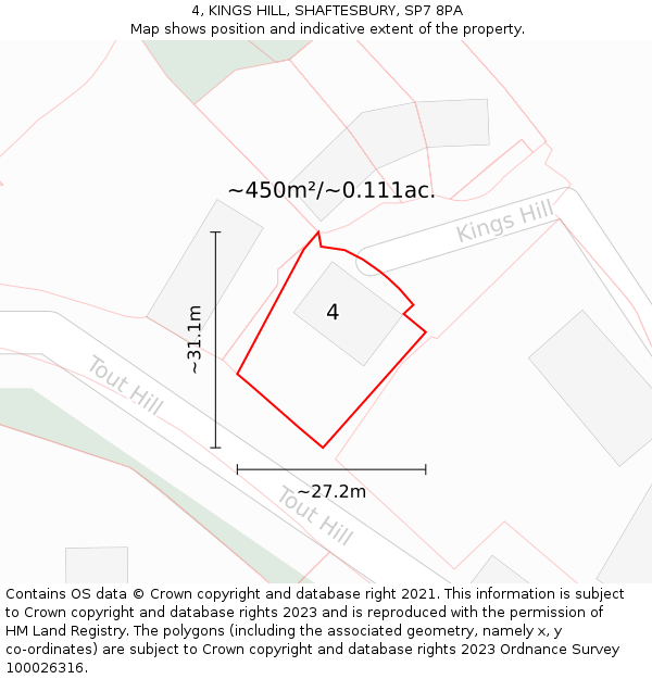 4, KINGS HILL, SHAFTESBURY, SP7 8PA: Plot and title map