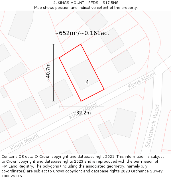 4, KINGS MOUNT, LEEDS, LS17 5NS: Plot and title map