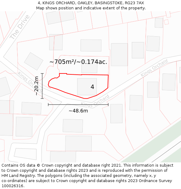 4, KINGS ORCHARD, OAKLEY, BASINGSTOKE, RG23 7AX: Plot and title map