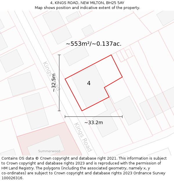 4, KINGS ROAD, NEW MILTON, BH25 5AY: Plot and title map