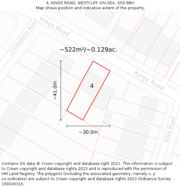 4, KINGS ROAD, WESTCLIFF-ON-SEA, SS0 8BH: Plot and title map