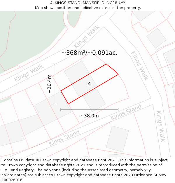 4, KINGS STAND, MANSFIELD, NG18 4AY: Plot and title map