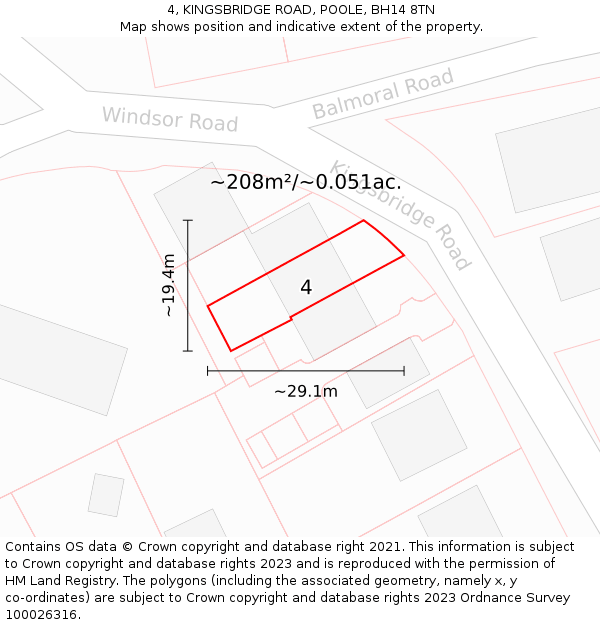 4, KINGSBRIDGE ROAD, POOLE, BH14 8TN: Plot and title map