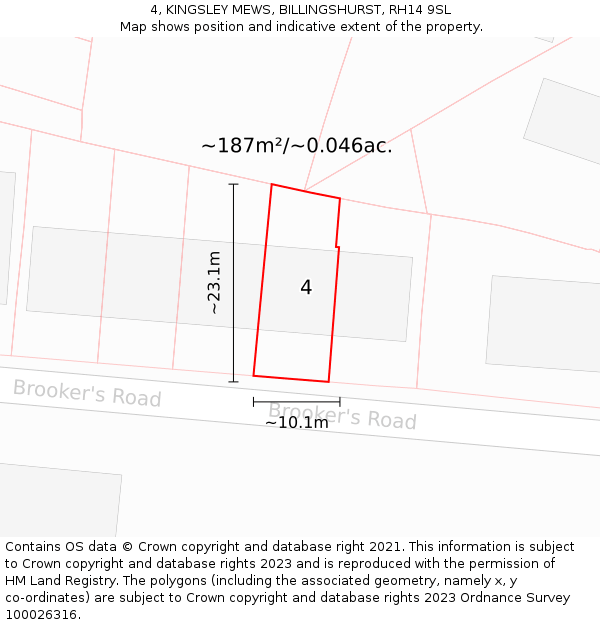 4, KINGSLEY MEWS, BILLINGSHURST, RH14 9SL: Plot and title map