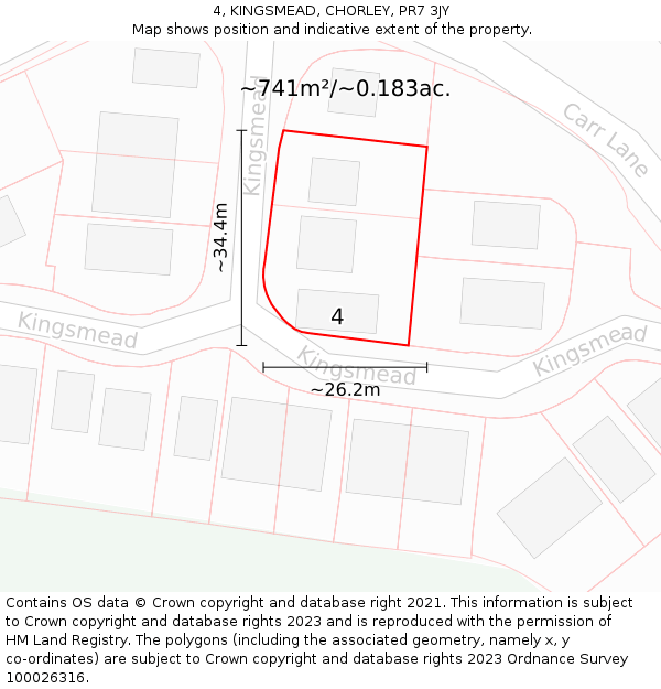 4, KINGSMEAD, CHORLEY, PR7 3JY: Plot and title map