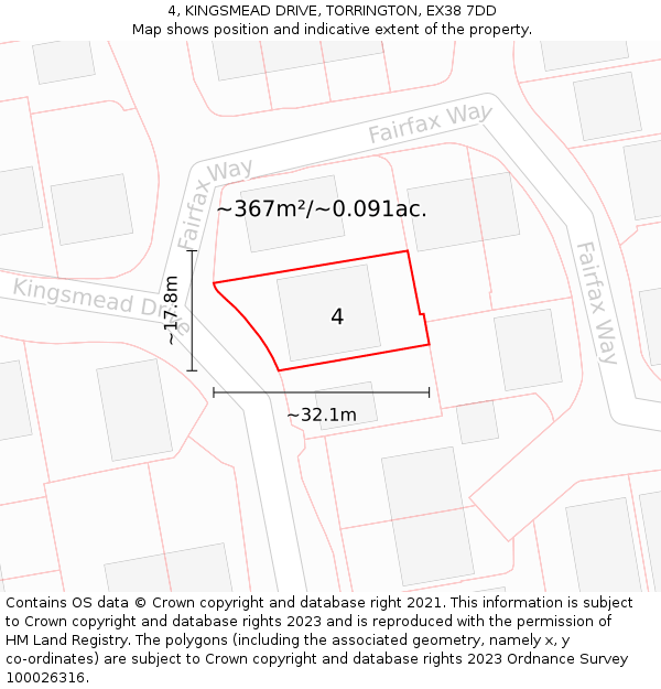 4, KINGSMEAD DRIVE, TORRINGTON, EX38 7DD: Plot and title map