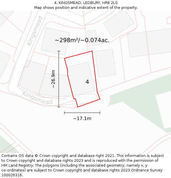 4, KINGSMEAD, LEDBURY, HR8 2LS: Plot and title map