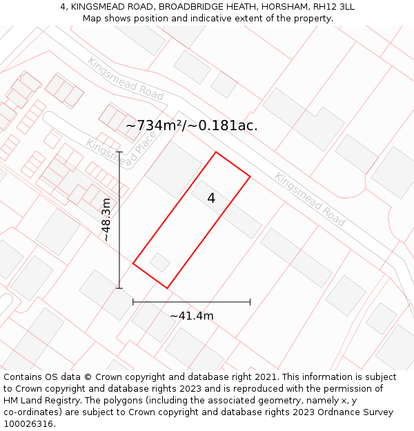 4, KINGSMEAD ROAD, BROADBRIDGE HEATH, HORSHAM, RH12 3LL: Plot and title map