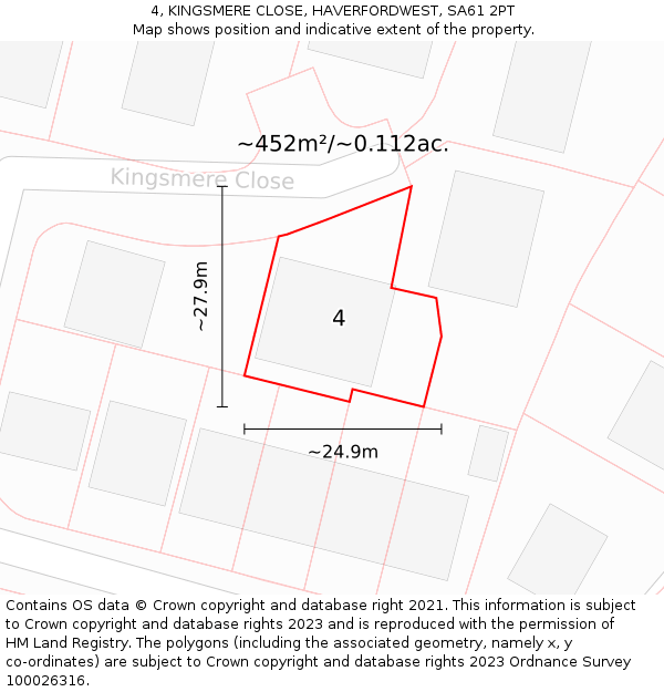 4, KINGSMERE CLOSE, HAVERFORDWEST, SA61 2PT: Plot and title map