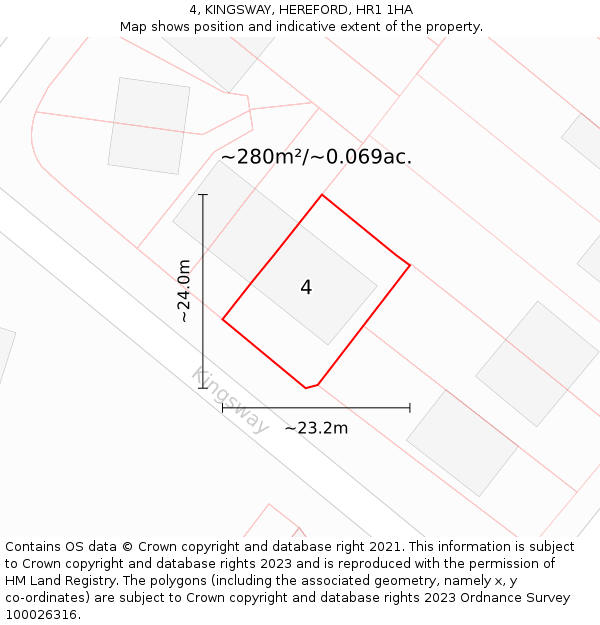 4, KINGSWAY, HEREFORD, HR1 1HA: Plot and title map
