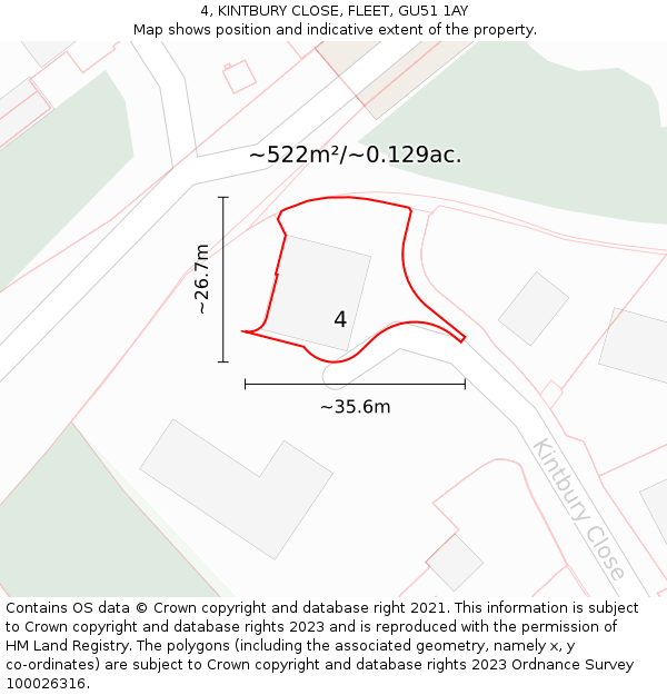 4, KINTBURY CLOSE, FLEET, GU51 1AY: Plot and title map