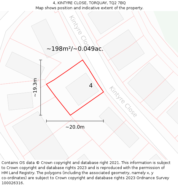 4, KINTYRE CLOSE, TORQUAY, TQ2 7BQ: Plot and title map