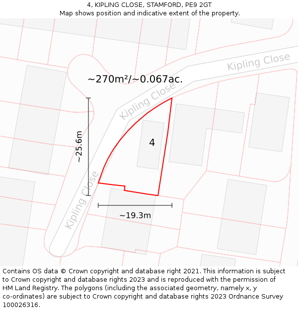 4, KIPLING CLOSE, STAMFORD, PE9 2GT: Plot and title map