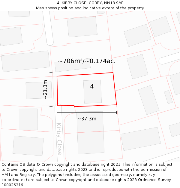 4, KIRBY CLOSE, CORBY, NN18 9AE: Plot and title map