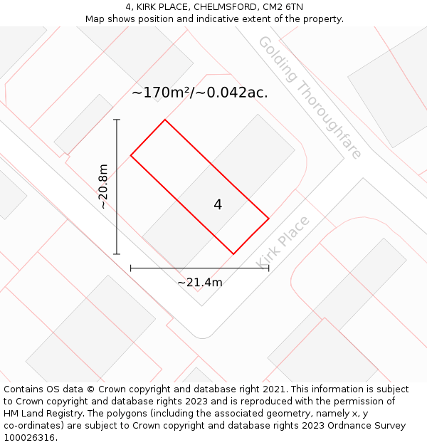 4, KIRK PLACE, CHELMSFORD, CM2 6TN: Plot and title map