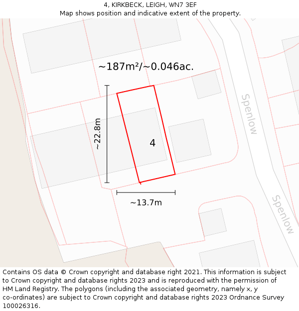 4, KIRKBECK, LEIGH, WN7 3EF: Plot and title map