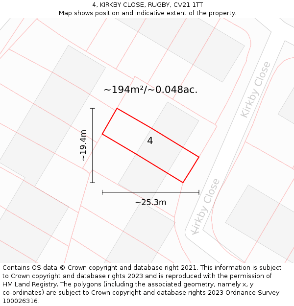 4, KIRKBY CLOSE, RUGBY, CV21 1TT: Plot and title map