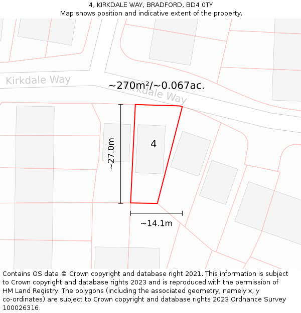 4, KIRKDALE WAY, BRADFORD, BD4 0TY: Plot and title map