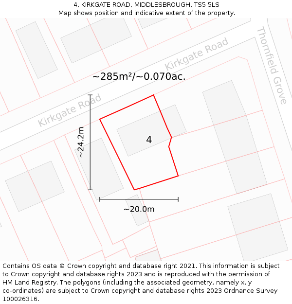 4, KIRKGATE ROAD, MIDDLESBROUGH, TS5 5LS: Plot and title map