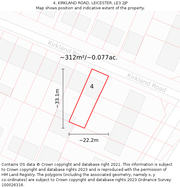 4, KIRKLAND ROAD, LEICESTER, LE3 2JP: Plot and title map