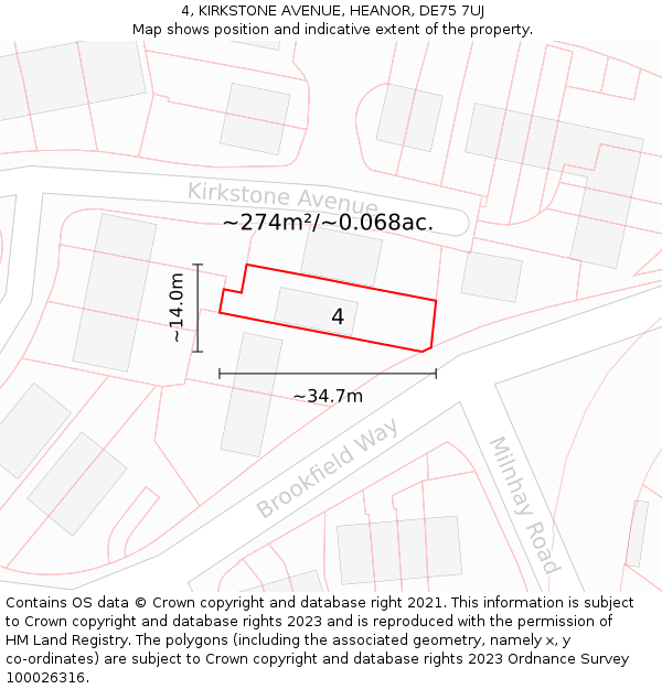 4, KIRKSTONE AVENUE, HEANOR, DE75 7UJ: Plot and title map