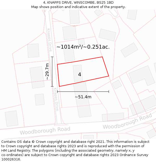 4, KNAPPS DRIVE, WINSCOMBE, BS25 1BD: Plot and title map