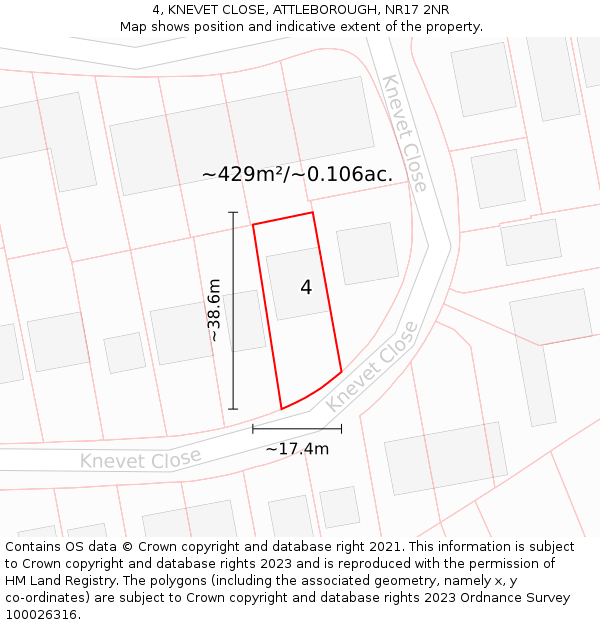 4, KNEVET CLOSE, ATTLEBOROUGH, NR17 2NR: Plot and title map