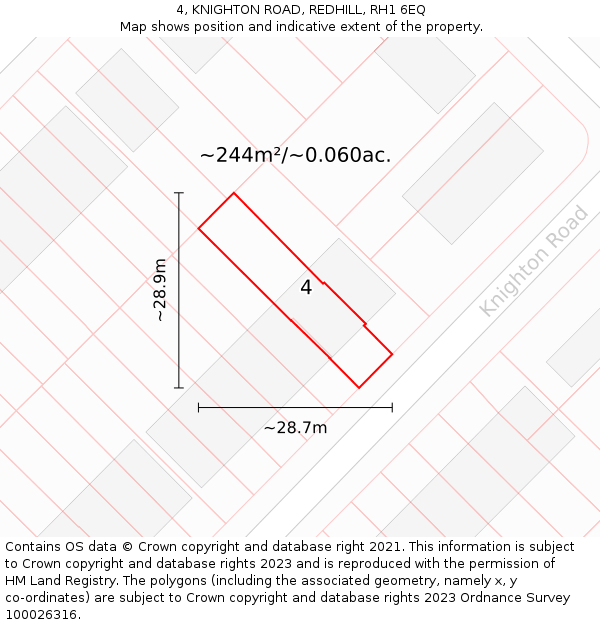 4, KNIGHTON ROAD, REDHILL, RH1 6EQ: Plot and title map