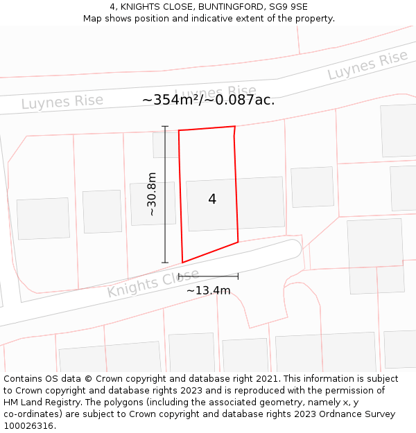 4, KNIGHTS CLOSE, BUNTINGFORD, SG9 9SE: Plot and title map