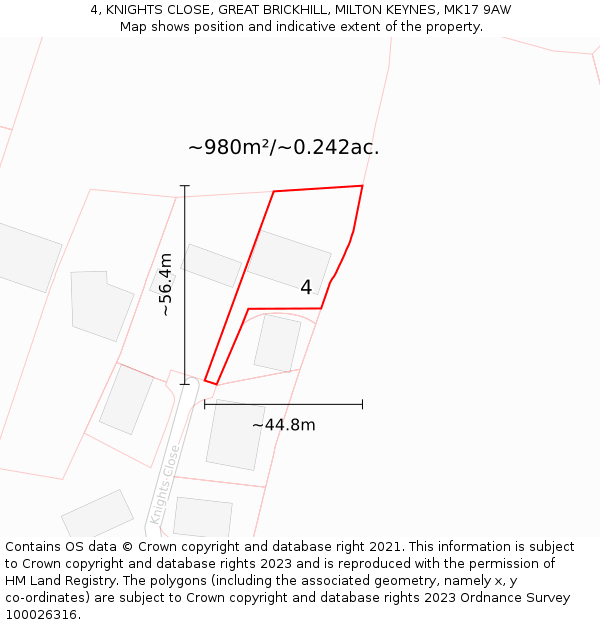 4, KNIGHTS CLOSE, GREAT BRICKHILL, MILTON KEYNES, MK17 9AW: Plot and title map