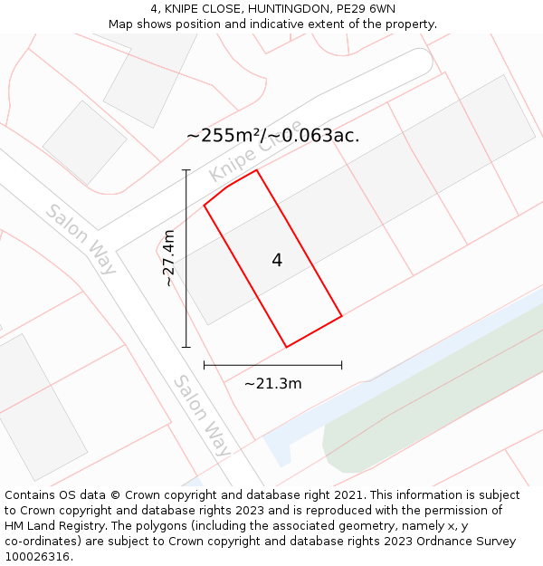 4, KNIPE CLOSE, HUNTINGDON, PE29 6WN: Plot and title map