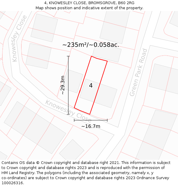 4, KNOWESLEY CLOSE, BROMSGROVE, B60 2RG: Plot and title map