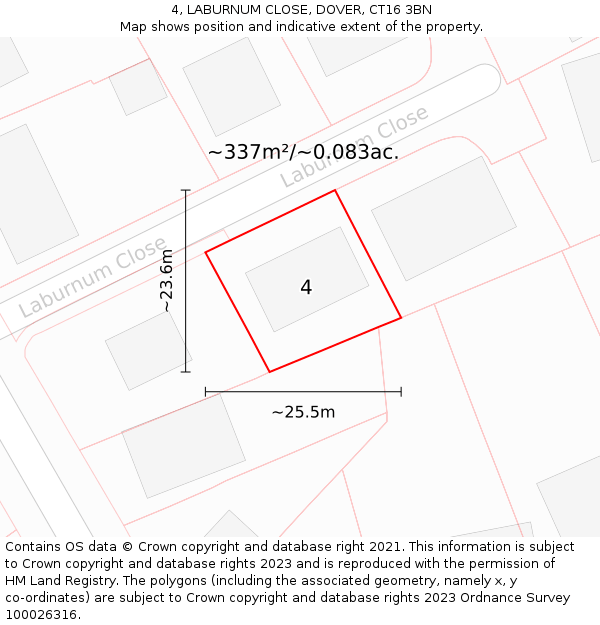 4, LABURNUM CLOSE, DOVER, CT16 3BN: Plot and title map