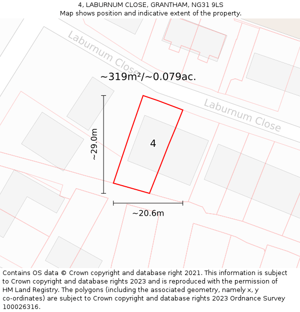 4, LABURNUM CLOSE, GRANTHAM, NG31 9LS: Plot and title map