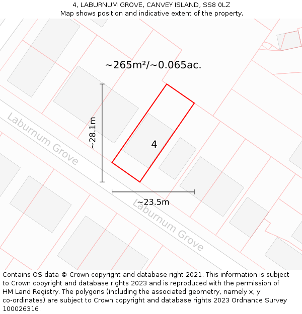 4, LABURNUM GROVE, CANVEY ISLAND, SS8 0LZ: Plot and title map